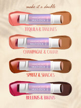 tarte maracuja juicy double ended multi stick  with names and color swatches on a beige background