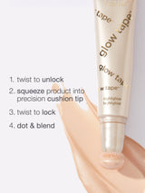 Tarte glow tape highlighter with application instructions on a white background