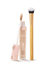 tarte creaseless creamy concealer and brush on a white background