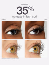 Before and after comparison of eye lashes with text indicating 35% increase.