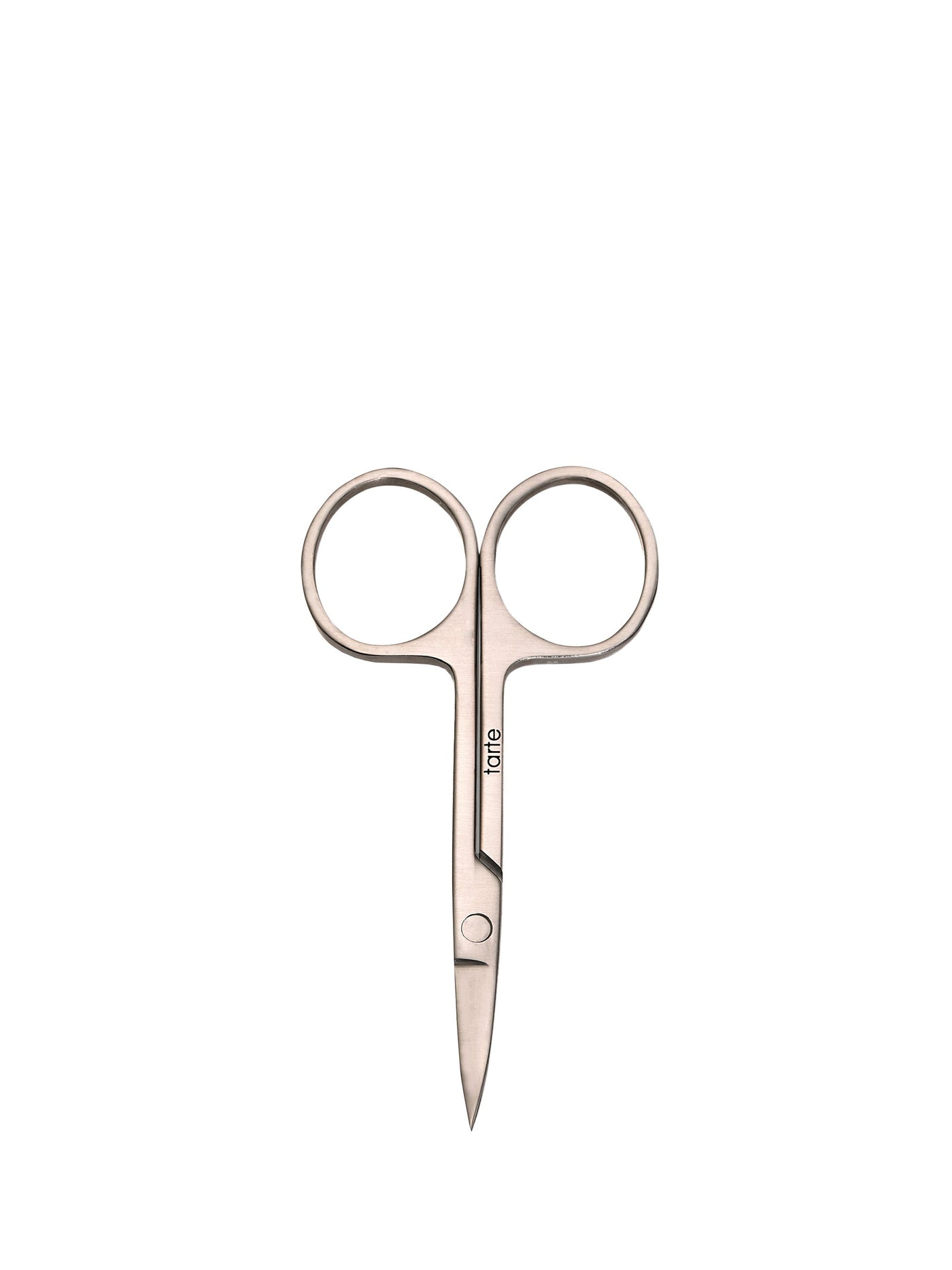 Pair of rose gold nail scissors on a white background